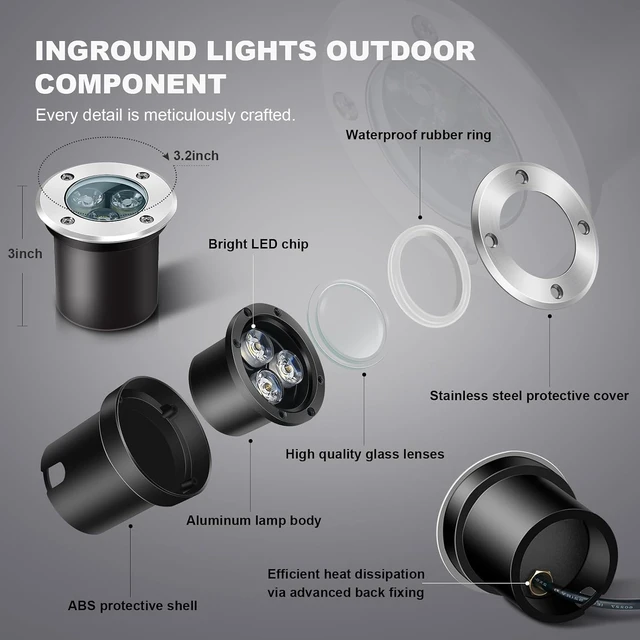 Alt view image 2 of 7 - 3W 12V Low Voltage In-Ground LED Landscape Lights, IP67 Waterproof Pathway Spotlights for Garden, Yard & Trees, 4 Pack (Warm White)