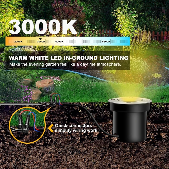 Alt view image 4 of 7 - 3W 12V Low Voltage In-Ground LED Landscape Lights, IP67 Waterproof Pathway Spotlights for Garden, Yard & Trees, 4 Pack (Warm White)