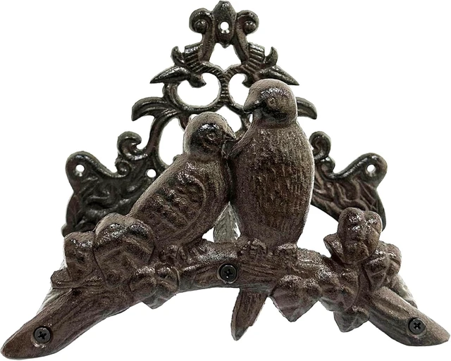 Alt view image 2 of 6 - Heavy-Duty Cast Iron Garden Hose Holder, Solid Metal Decorative Wall-Mount Hanger for up to 50/75/100 ft (Hose holder - 2 Birds)
