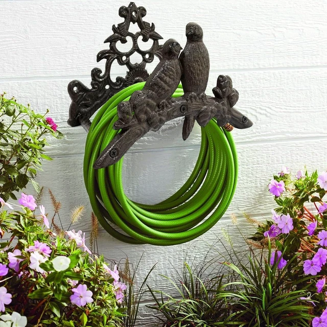 Alt view image 6 of 6 - Heavy-Duty Cast Iron Garden Hose Holder, Solid Metal Decorative Wall-Mount Hanger for up to 50/75/100 ft (Hose holder - 2 Birds)
