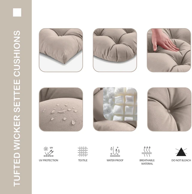 Alt view image 3 of 7 - Taupe Outdoor Chair Cushions, 22 x 22 x 4 Inch, Set of 2