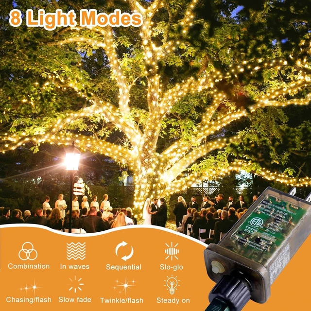 Alt view image 4 of 7 - 403FT 1000-LED Christmas String Lights with 8 Modes & Timer, Waterproof Fairy Lights for Indoor Outdoor Party, Palm Tree & Wedding (Warm White)
