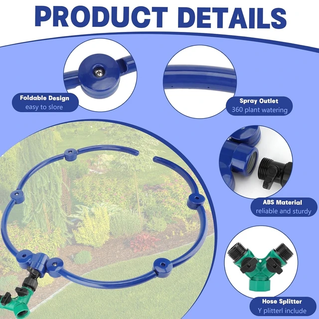 Alt view image 3 of 7 - 360° Tree Watering Ring System, 20-Inch Circle Sprinkler with Y Hose Splitter for Trees, Plants & Raised Beds, 2 Pcs (Blue, Large)