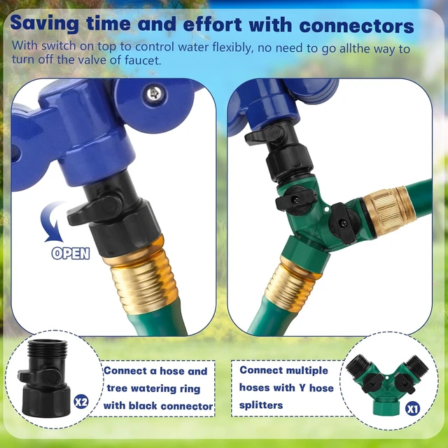 Alt view image 4 of 7 - 360° Tree Watering Ring System, 20-Inch Circle Sprinkler with Y Hose Splitter for Trees, Plants & Raised Beds, 2 Pcs (Blue, Large)