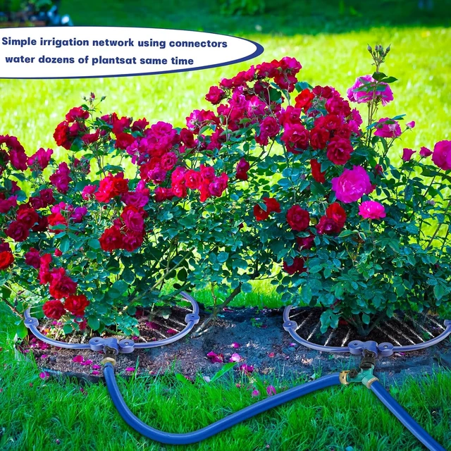 Alt view image 5 of 7 - 360° Tree Watering Ring System, 20-Inch Circle Sprinkler with Y Hose Splitter for Trees, Plants & Raised Beds, 2 Pcs (Blue, Large)
