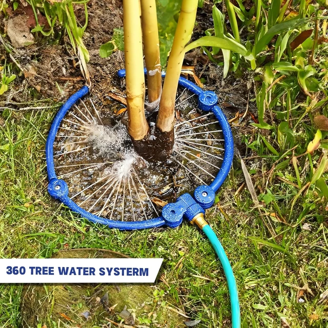 Alt view image 6 of 7 - 360° Tree Watering Ring System, 20-Inch Circle Sprinkler with Y Hose Splitter for Trees, Plants & Raised Beds, 2 Pcs (Blue, Large)
