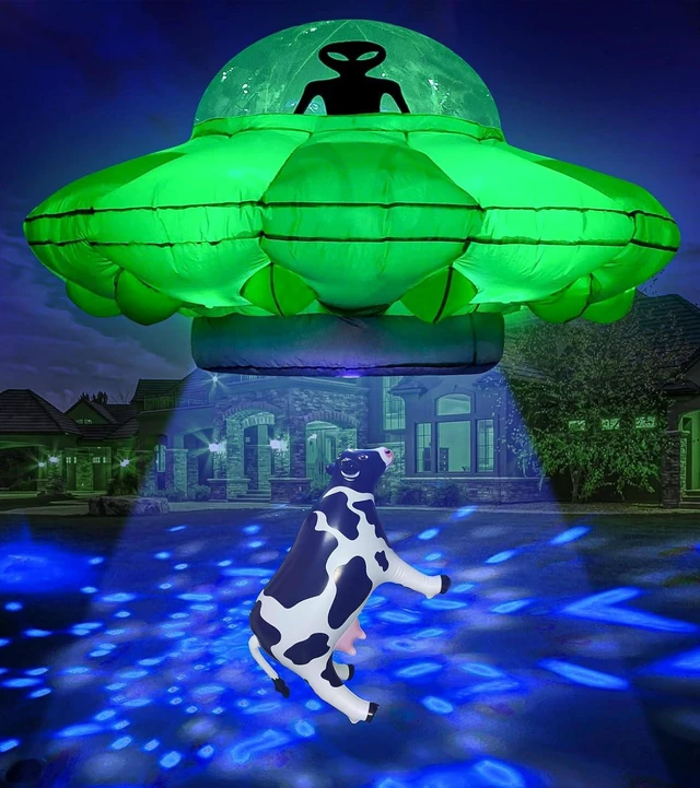 Main image of 4.2FT Inflatable UFO Cow Abduction Alien Décor with Green LED & Blue/White Flashing Lights Halloween Blow-Up for Home, Garden & Lawn