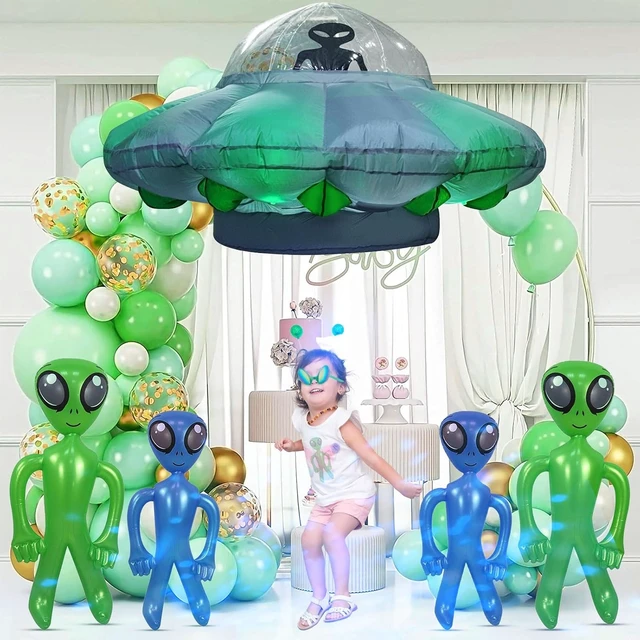 Alt view image 3 of 6 - 4.2FT Inflatable UFO Cow Abduction Alien Décor with Green LED & Blue/White Flashing Lights Halloween Blow-Up for Home, Garden & Lawn
