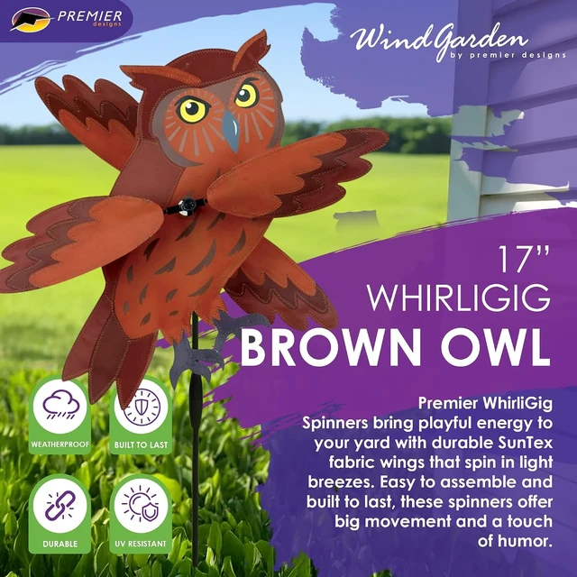 Alt view image 2 of 6 - Brown Owl Whirligig Wind Spinner, 17" Weather-Resistant Bird-Themed Outdoor Décor for Patios, Yards & Gardens