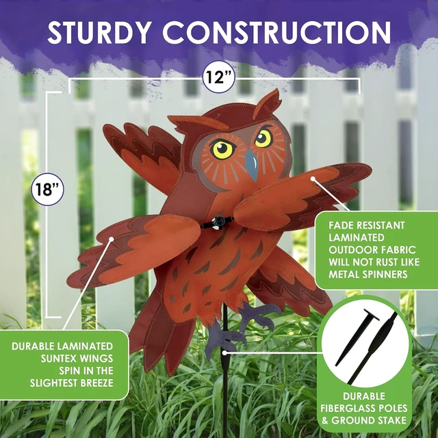 Alt view image 3 of 6 - Brown Owl Whirligig Wind Spinner, 17" Weather-Resistant Bird-Themed Outdoor Décor for Patios, Yards & Gardens