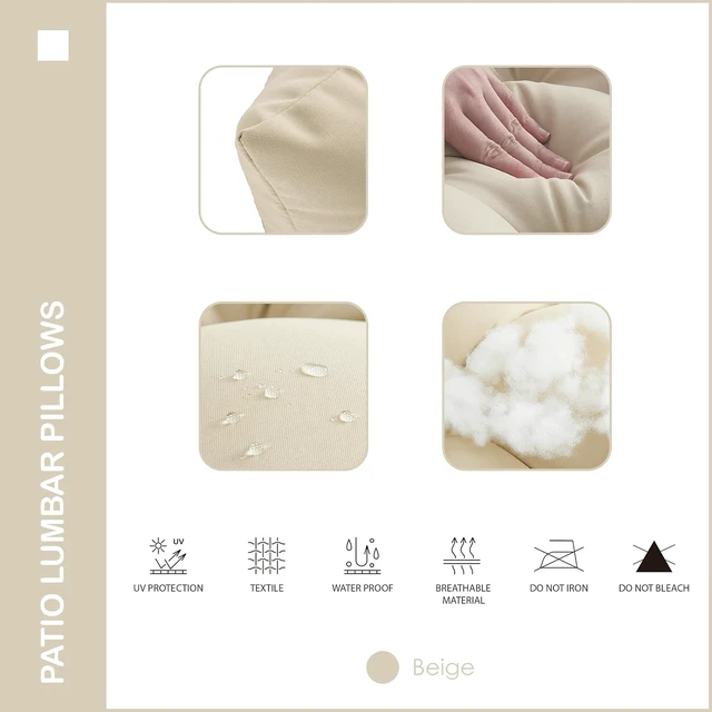 Alt view image 3 of 5 - Waterproof Indoor/Outdoor Lumbar Pillows, 12×20 Inch, Set of 2 for Patio Furniture, Beige