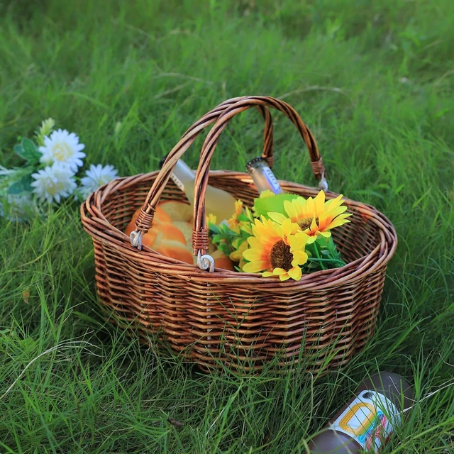 Alt view image 4 of 7 - Wicker Picnic Basket with Handles (Brown)