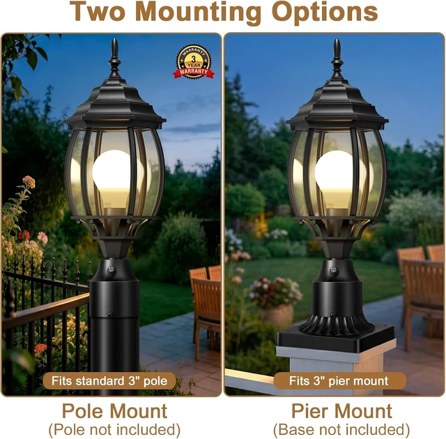 Alt view image 3 of 7 - Large Dusk-to-Dawn Lamp Post Light Fixture
