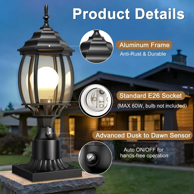 Alt view image 4 of 7 - Large Dusk-to-Dawn Lamp Post Light Fixture