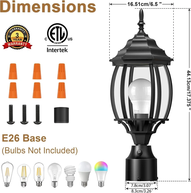 Alt view image 7 of 7 - Large Dusk-to-Dawn Lamp Post Light Fixture