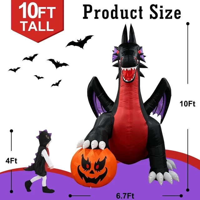 Alt view image 2 of 7 - 10Ft Inflatable Halloween Dragon Outdoor Blow-Up Holiday Yard Decoration