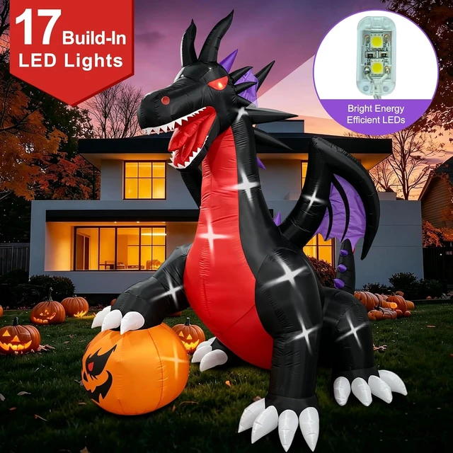 Alt view image 3 of 7 - 10Ft Inflatable Halloween Dragon Outdoor Blow-Up Holiday Yard Decoration