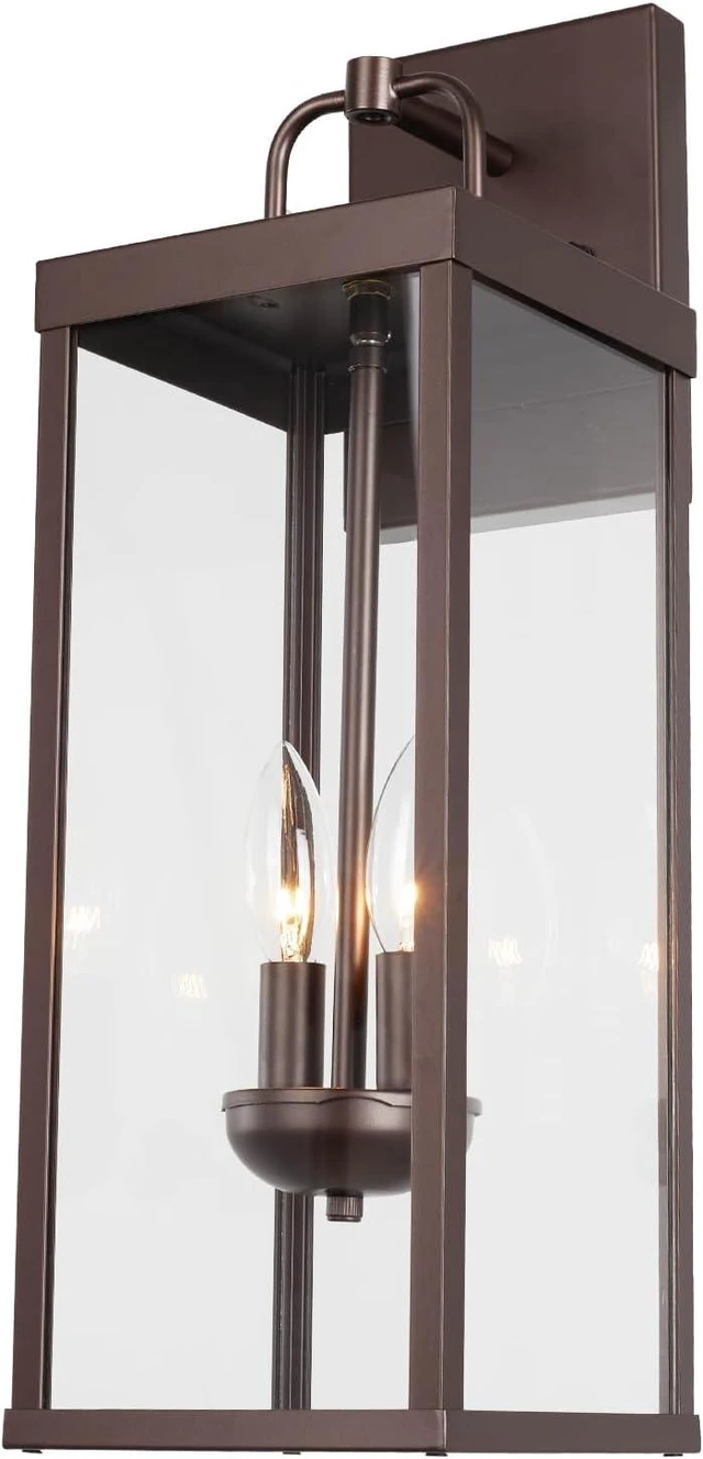 Main image of 20-Inch Bronze Carriage Lantern Wall Sconce, Transitional Exterior Light with Clear Glass for Porch, Garage, Garden & Patio