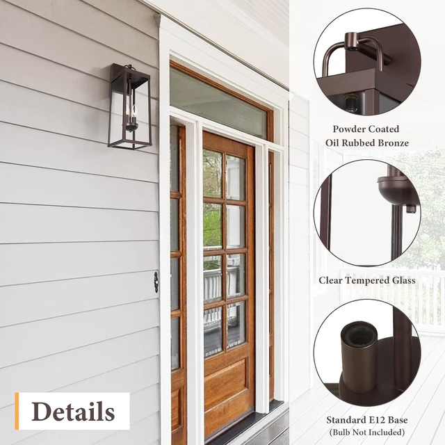 Alt view image 2 of 7 - 20-Inch Bronze Carriage Lantern Wall Sconce, Transitional Exterior Light with Clear Glass for Porch, Garage, Garden & Patio