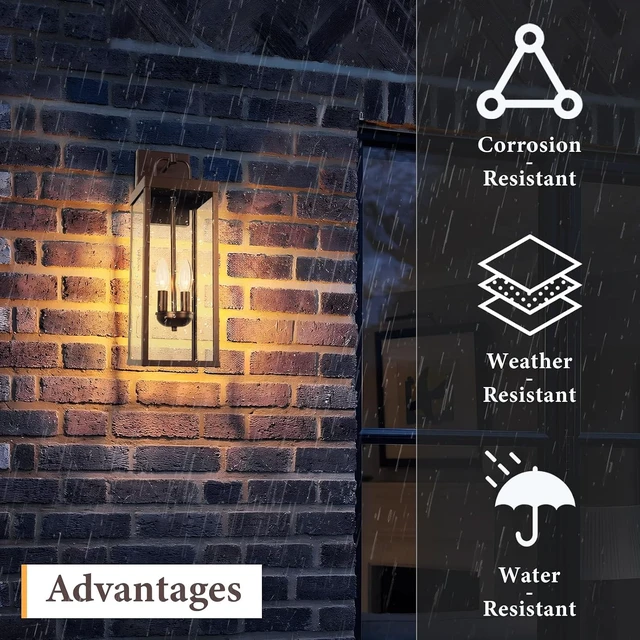 Alt view image 3 of 7 - 20-Inch Bronze Carriage Lantern Wall Sconce, Transitional Exterior Light with Clear Glass for Porch, Garage, Garden & Patio