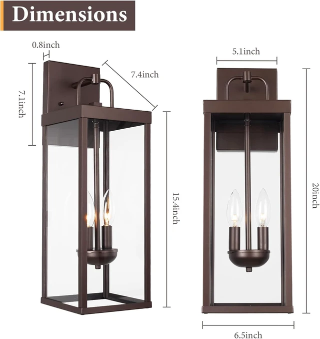 Alt view image 4 of 7 - 20-Inch Bronze Carriage Lantern Wall Sconce, Transitional Exterior Light with Clear Glass for Porch, Garage, Garden & Patio