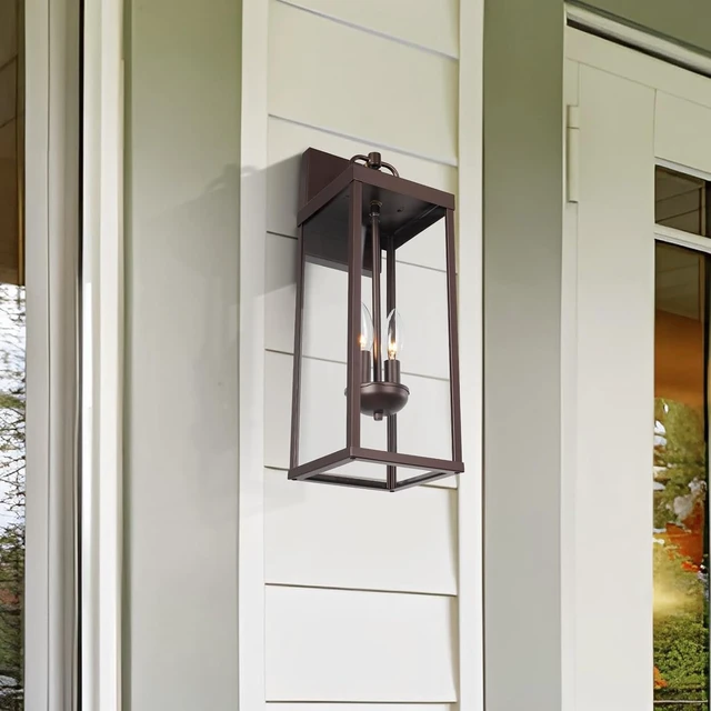 Alt view image 5 of 7 - 20-Inch Bronze Carriage Lantern Wall Sconce, Transitional Exterior Light with Clear Glass for Porch, Garage, Garden & Patio