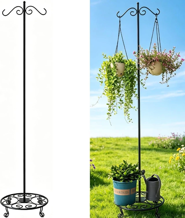 Main image of 76" Adjustable Heavy-Duty Shepherd's Hook with Flat Base & Double Hook