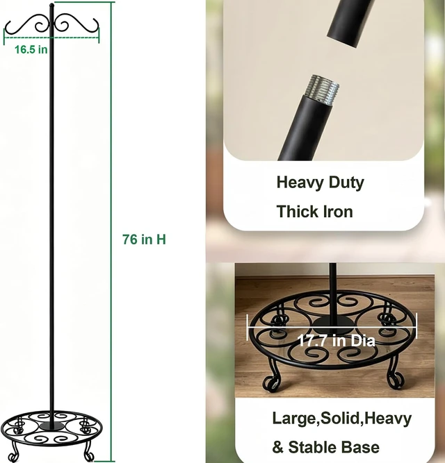 Alt view image 3 of 6 - 76" Adjustable Heavy-Duty Shepherd's Hook with Flat Base & Double Hook