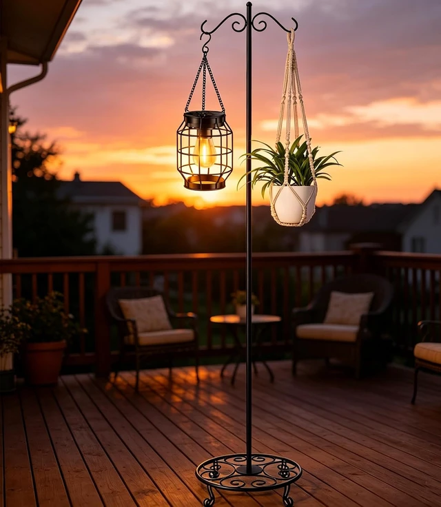 Alt view image 4 of 6 - 76" Adjustable Heavy-Duty Shepherd's Hook with Flat Base & Double Hook