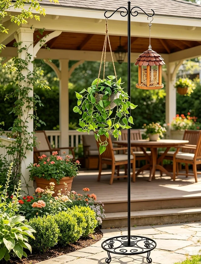 Alt view image 6 of 6 - 76" Adjustable Heavy-Duty Shepherd's Hook with Flat Base & Double Hook