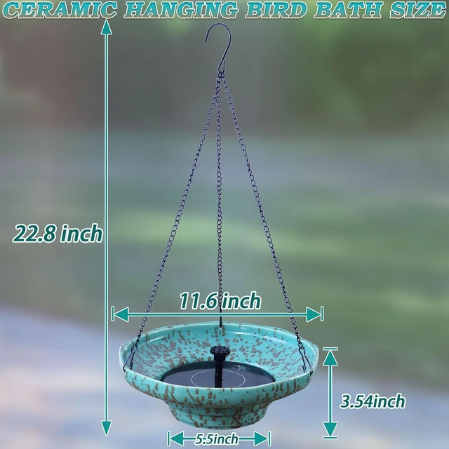 Alt view image 3 of 7 - Ceramic Hanging Solar Bird Bath with Fountain for Outside