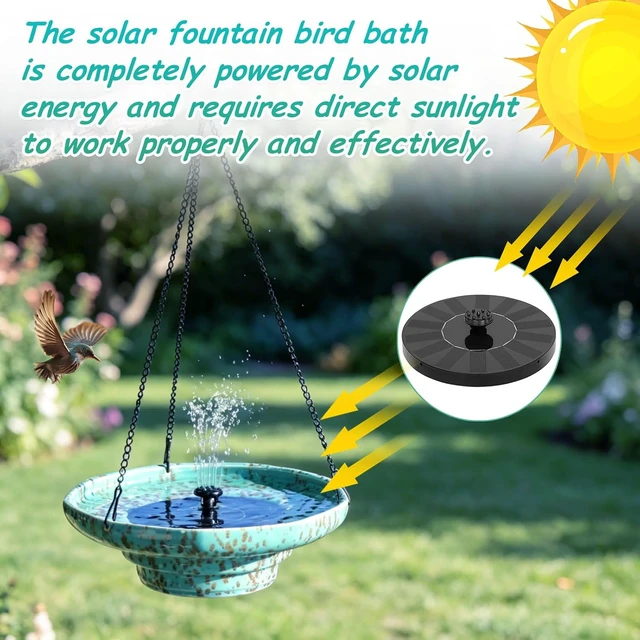Alt view image 2 of 7 - Ceramic Hanging Solar Bird Bath with Fountain for Outside
