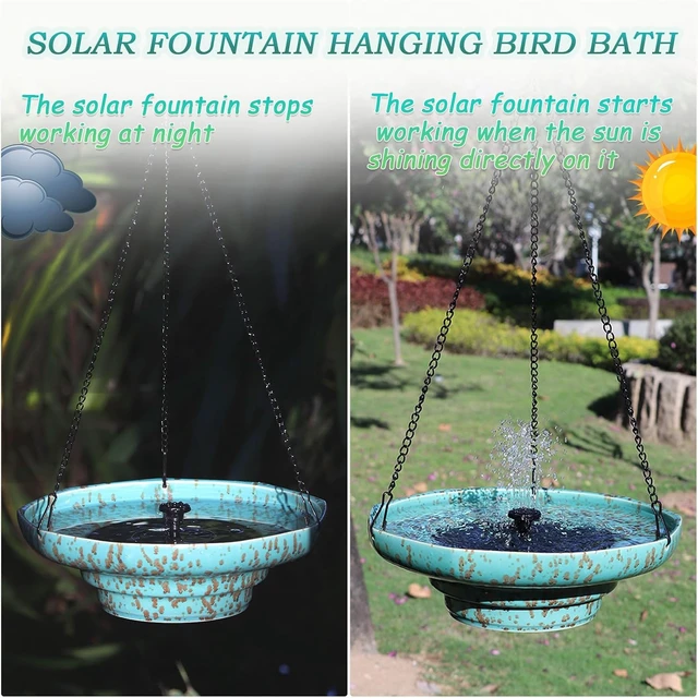 Alt view image 4 of 7 - Ceramic Hanging Solar Bird Bath with Fountain for Outside