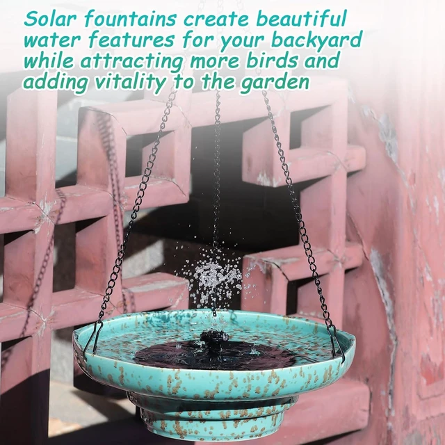 Alt view image 6 of 7 - Ceramic Hanging Solar Bird Bath with Fountain for Outside