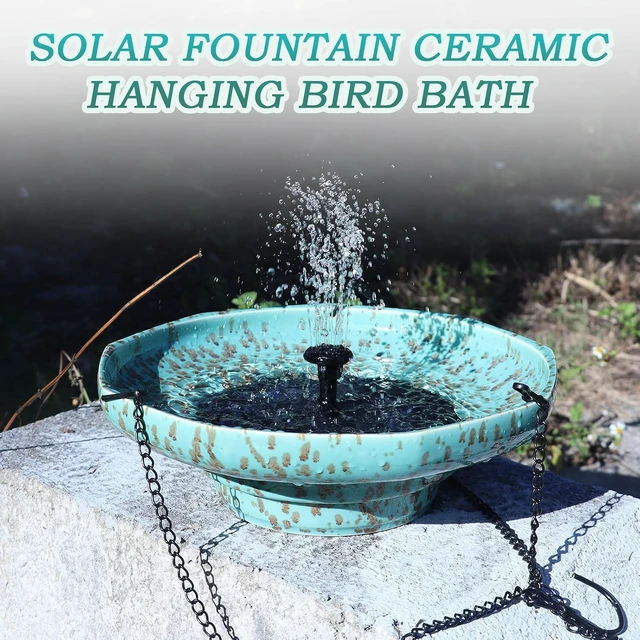 Alt view image 7 of 7 - Ceramic Hanging Solar Bird Bath with Fountain for Outside
