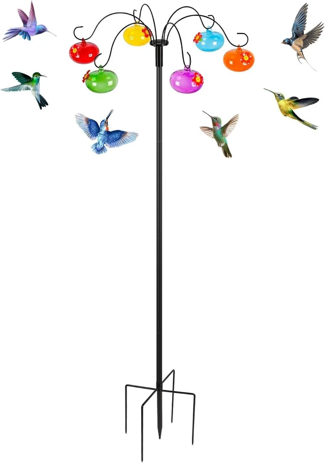 Main image of Glass Hummingbird Feeders with Shepherd's Hook for Outdoors
