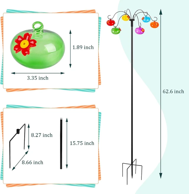 Alt view image 2 of 7 - Glass Hummingbird Feeders with Shepherd's Hook for Outdoors