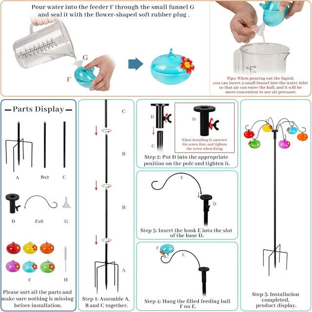 Alt view image 6 of 7 - Glass Hummingbird Feeders with Shepherd's Hook for Outdoors