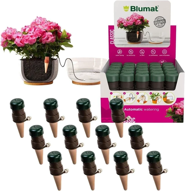 Main image of Classic Self-Watering Plant Stakes Prevents Over & Underwatering While Away, Ideal for Indoor Plants (12 Pack w/o Adapter)