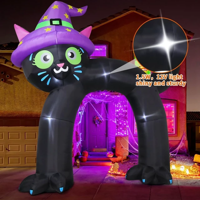 Alt view image 2 of 6 - 14FT Inflatable Black Cat Arch with Built-in LED Halloween Blow-Up Yard Decoration for Garden & Lawn
