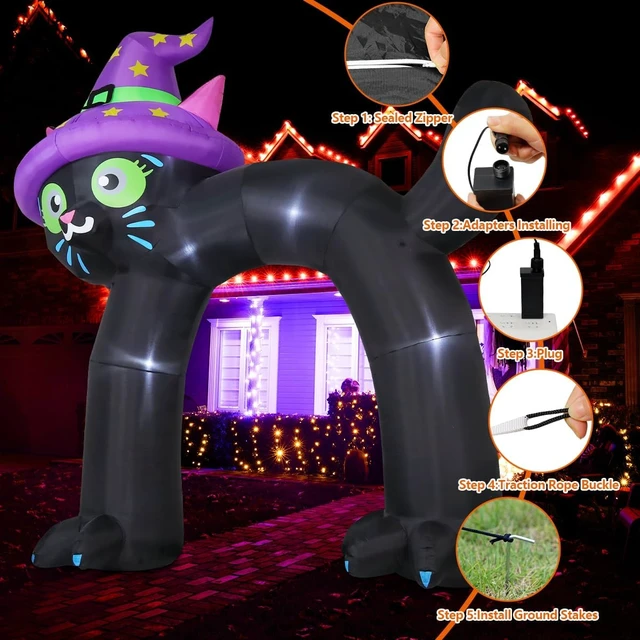 Alt view image 3 of 6 - 14FT Inflatable Black Cat Arch with Built-in LED Halloween Blow-Up Yard Decoration for Garden & Lawn
