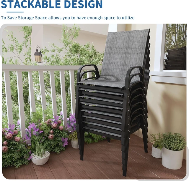 Alt view image 3 of 7 - Outdoor Stackable Patio Dining Chairs, Set of 8