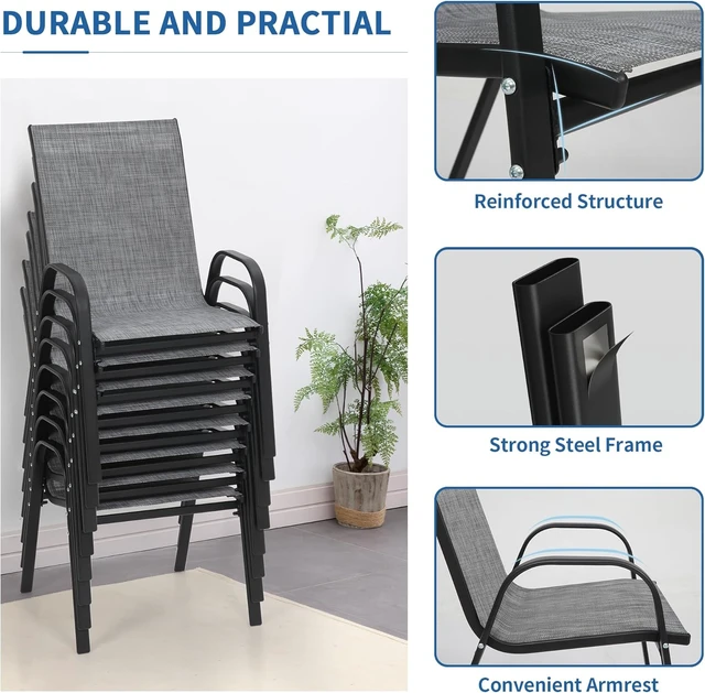 Alt view image 7 of 7 - Outdoor Stackable Patio Dining Chairs, Set of 8