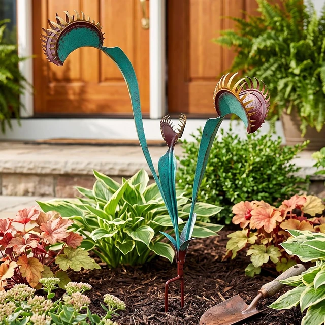 Alt view image 2 of 7 - 24-Inch Venus Fly Trap Metal Yard Art Stake for Garden & Outdoor Plants