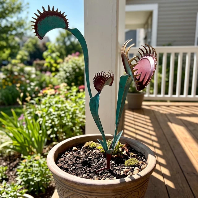Alt view image 3 of 7 - 24-Inch Venus Fly Trap Metal Yard Art Stake for Garden & Outdoor Plants