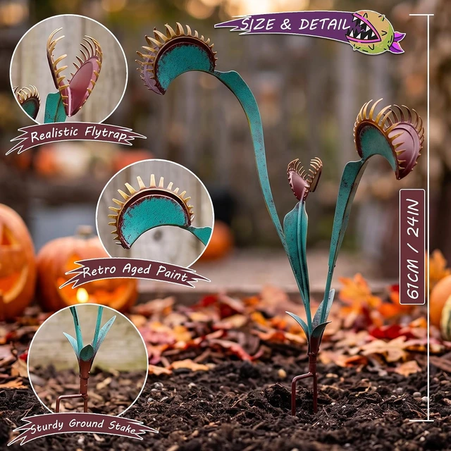 Alt view image 5 of 7 - 24-Inch Venus Fly Trap Metal Yard Art Stake for Garden & Outdoor Plants