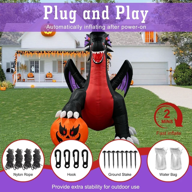 Alt view image 4 of 7 - 10Ft Inflatable Halloween Dragon Outdoor Blow-Up Holiday Yard Decoration