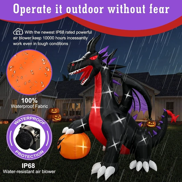 Alt view image 5 of 7 - 10Ft Inflatable Halloween Dragon Outdoor Blow-Up Holiday Yard Decoration