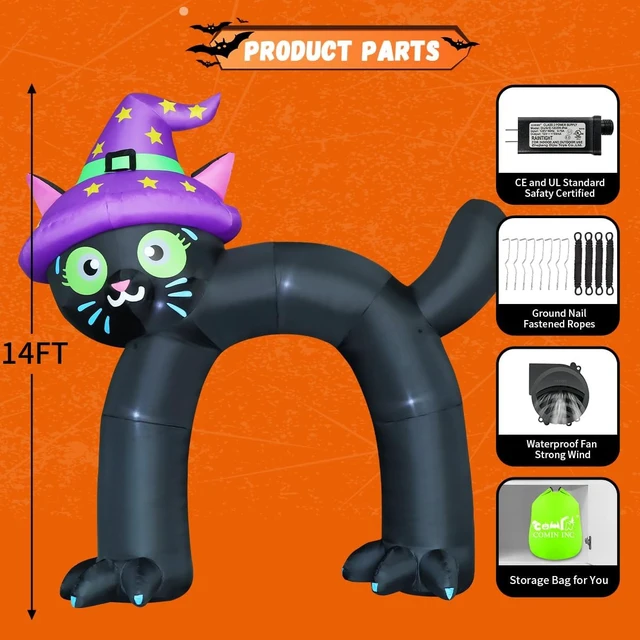 Alt view image 6 of 6 - 14FT Inflatable Black Cat Arch with Built-in LED Halloween Blow-Up Yard Decoration for Garden & Lawn