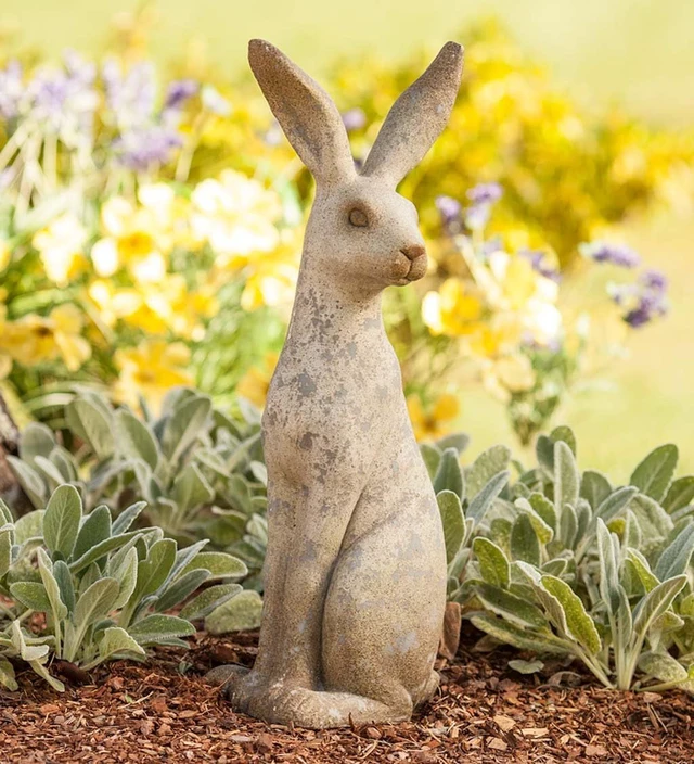 Alt view image 2 of 4 - Tall Sitting Bunny Garden Sculpture, 24" H Weather-Resistant Resin Rabbit Statue in Alert Pose for Outdoor Décor